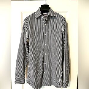 Bonobos Black & White checked Men's Shirt size 15.5, 34; slim fit; stretch
